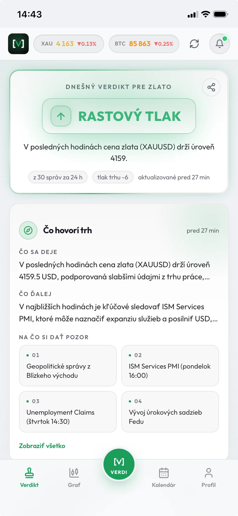 Mobilné rozhranie webovej aplikácie VERDICT so spodnou navigáciou